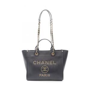 Chanel Deauville Tote Bag Handbag, Leather, Grained Calf Women's, Navy, A57069